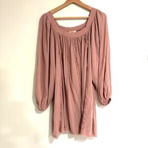 Pink Boho Puff Sleeve Mini Dress Womens S Lace Cottagecore Whimsy Fairy Chic